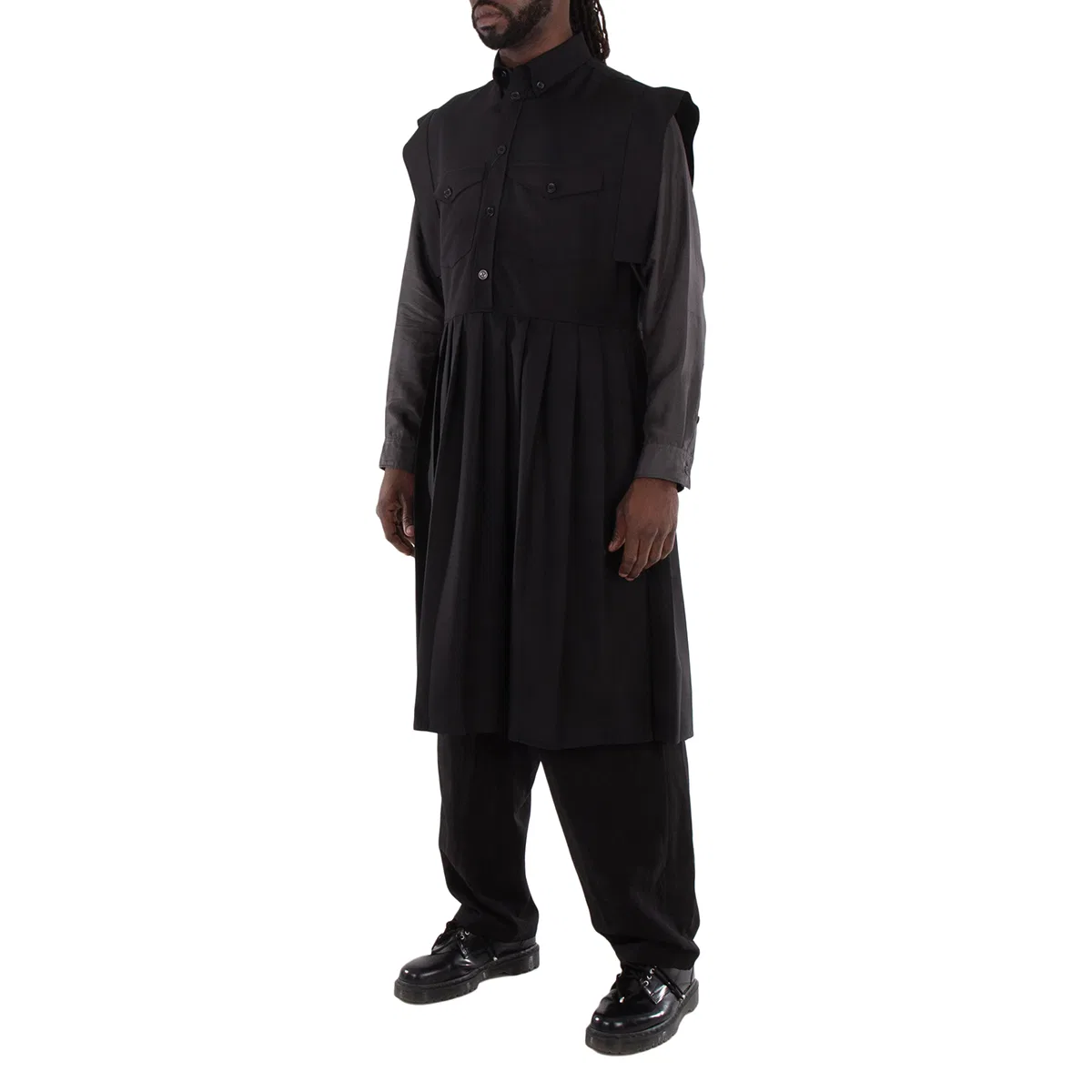 Платье-рубашка с плиссированной юбкой Mohair & Wool Kilt Shirt Dress Burberry, Black — фото 3