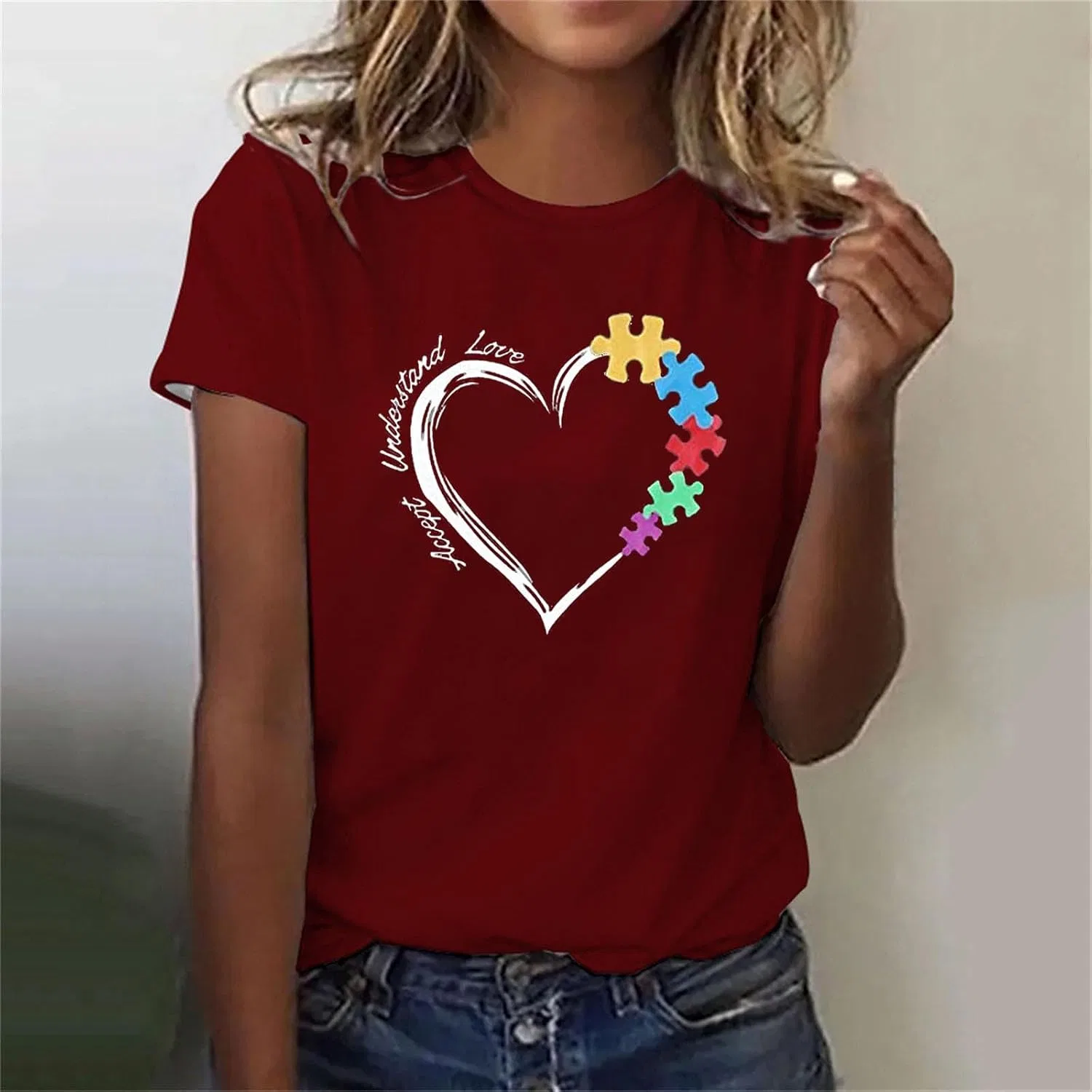 Женская футболка с принтом сердца Graphic Tees, Wine — фото 2