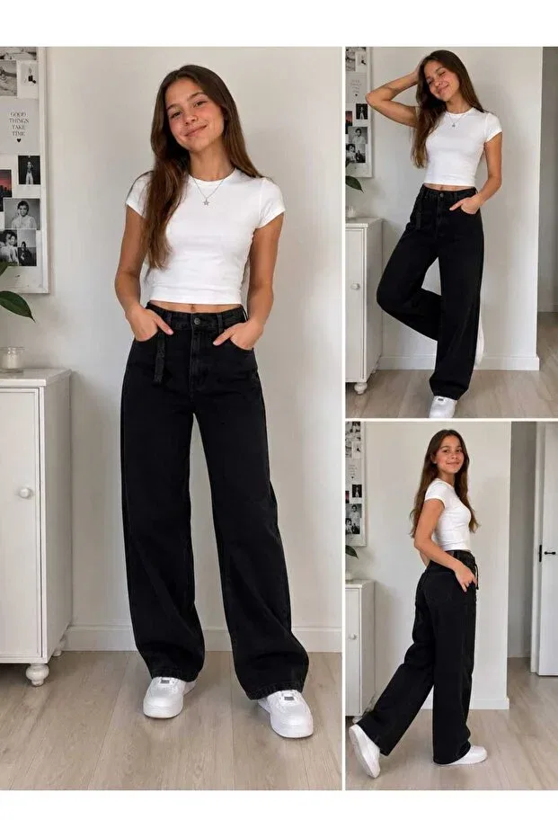 Детские брюки для девочек с широкой штаниной Tati Life, Black