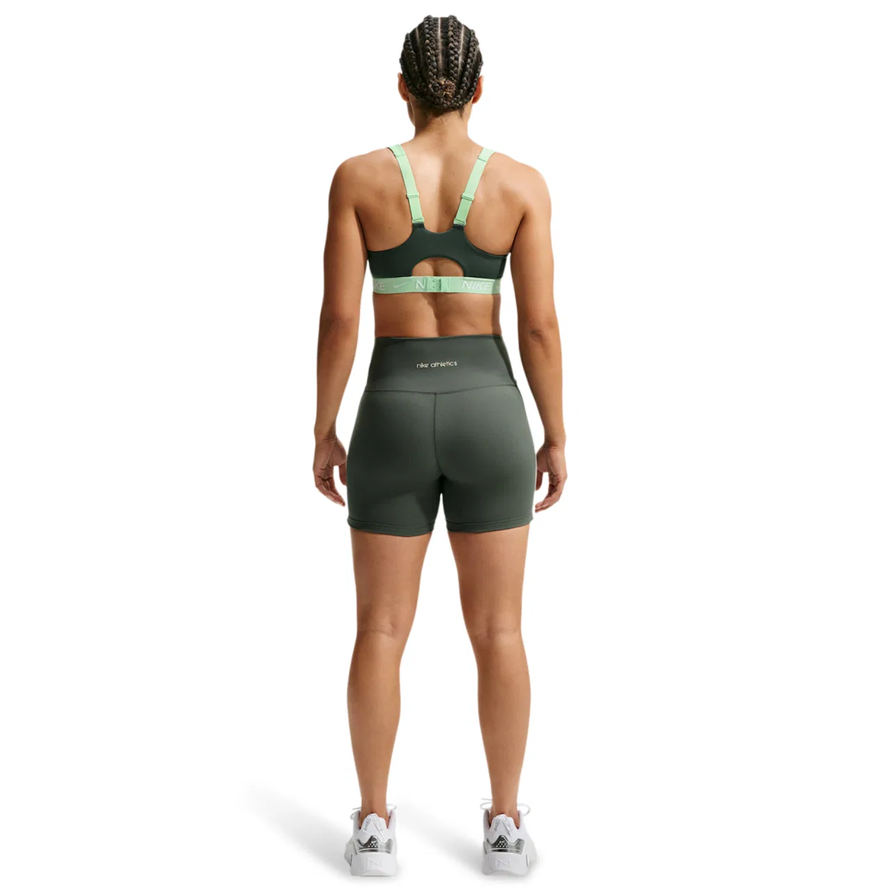 Женский спортивный бюстгальтер Indy High DF Nike, цвет Camo Green/Cucumber Calm — фото 4