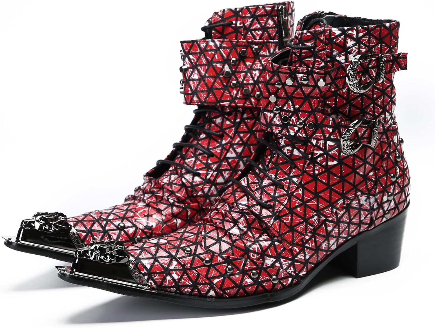 

Мужские повседневные вестерн-ботинки Santimon Mens - Средние ботинки из натуральной кожи с бусинами и металлическим носком «крыло» для выпускного, балла или дискотеки, белый