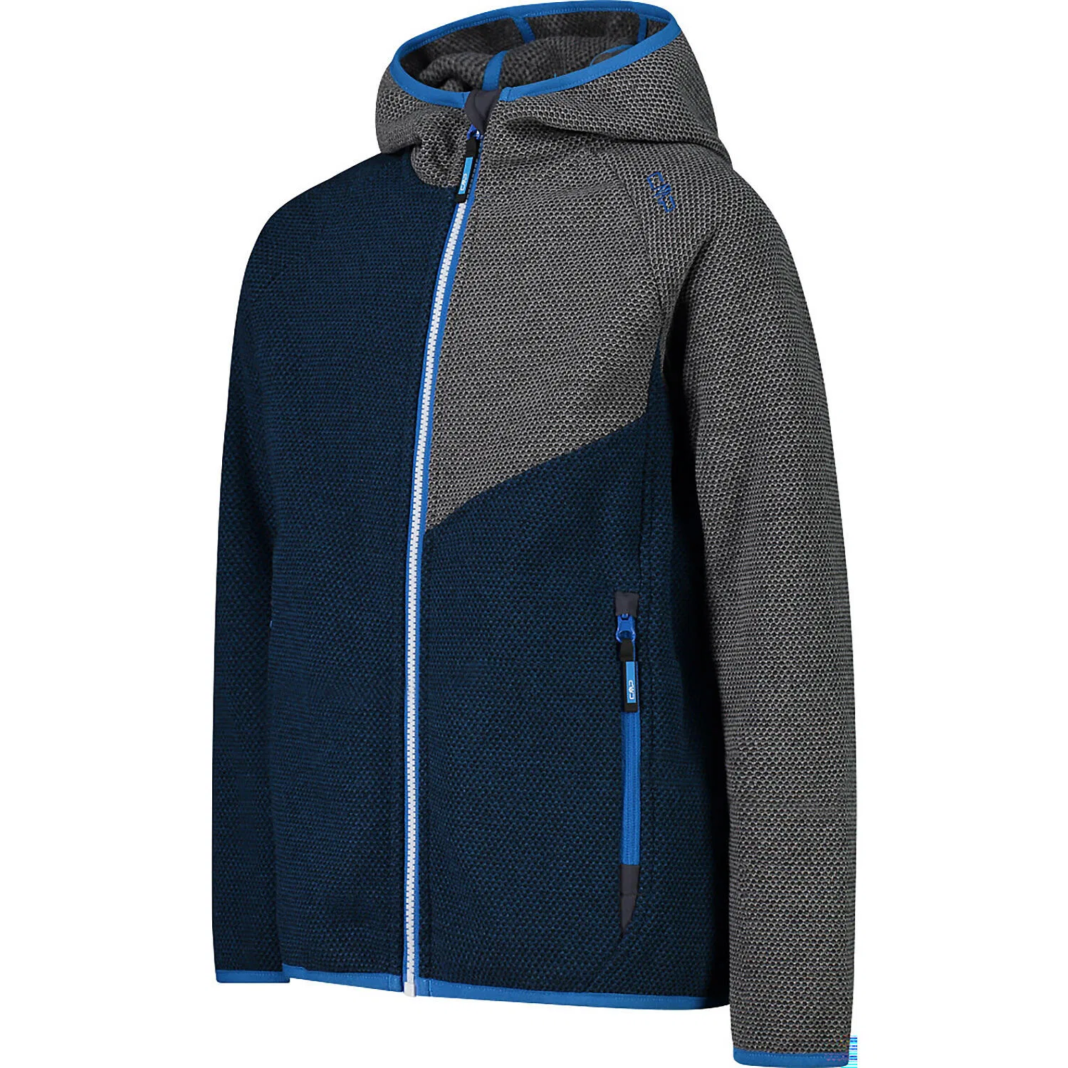 Детская куртка из футера с капюшоном BOYS JACKET FIX HOOD JACQUARD KNITTED Cmp, Petrolblau / Schwarz — фото 3