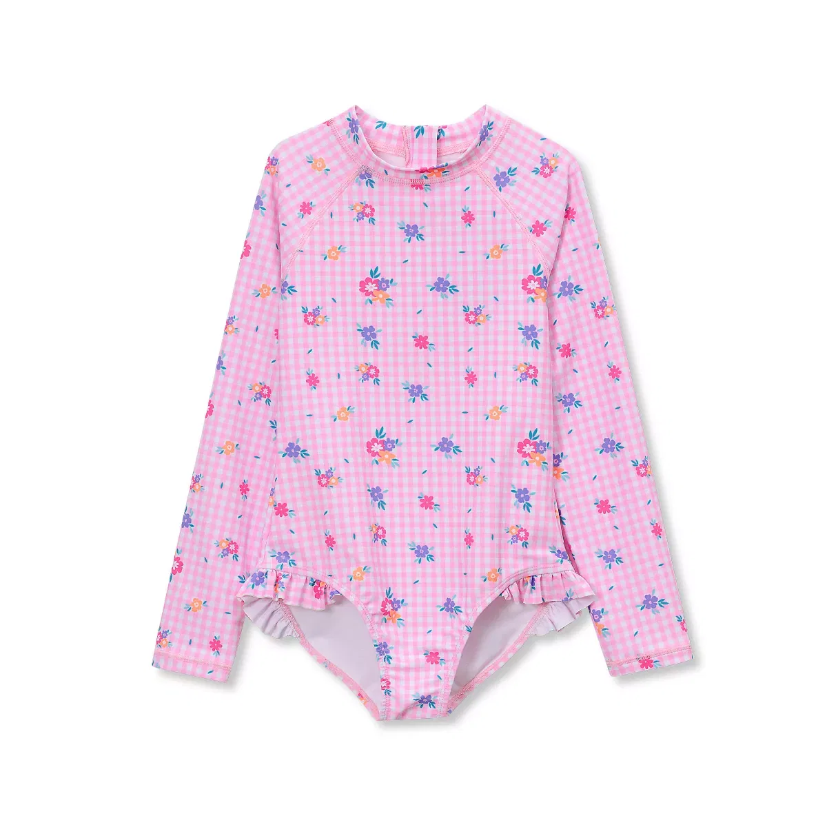 Детский купальник для девочек с длинным рукавом Lands' End, Pink Gingham Floral