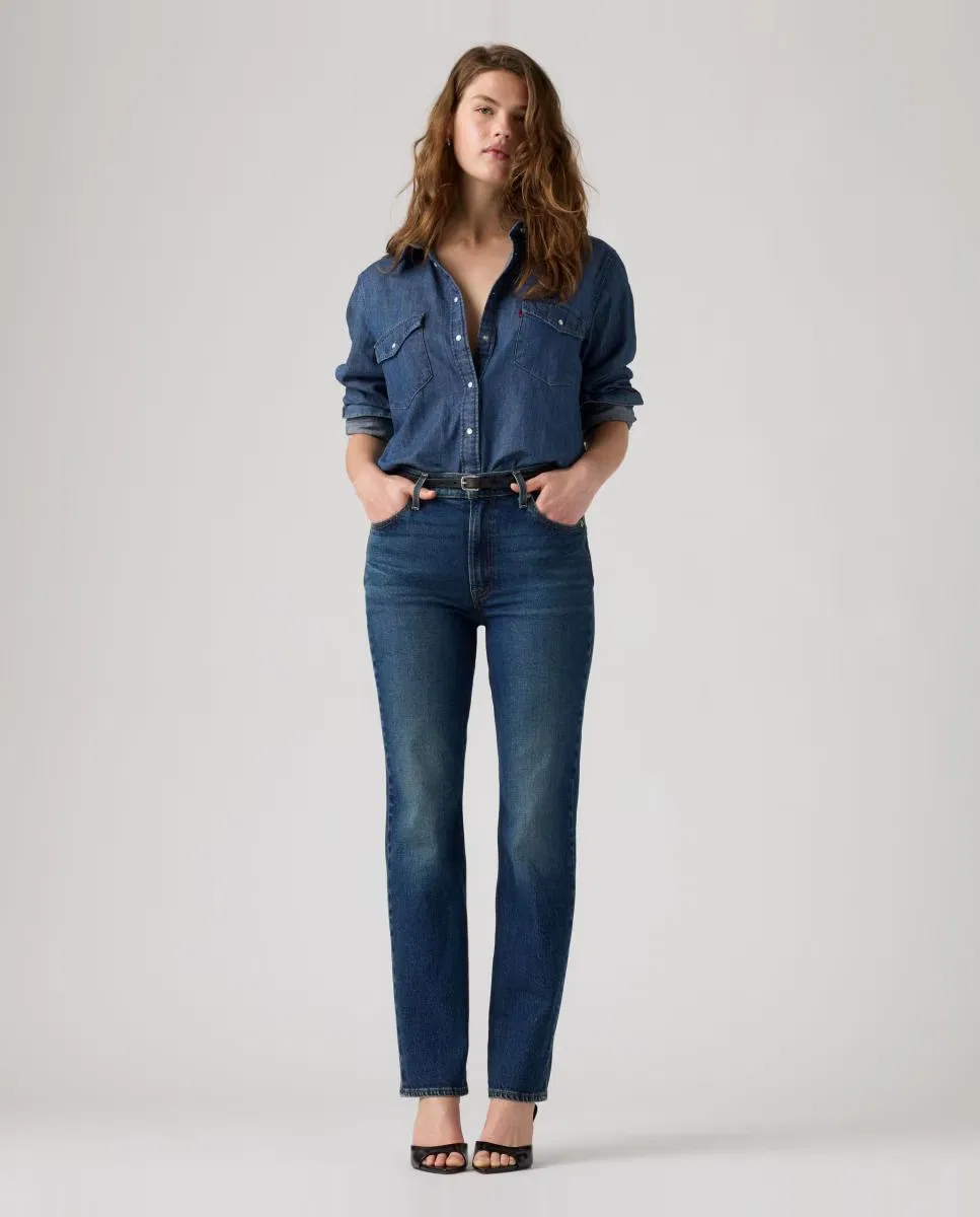 Женское прямые джинсы, Vaquero Recto Ribcage Slim Tiro Alto, Levi's, темно-синий — фото 4