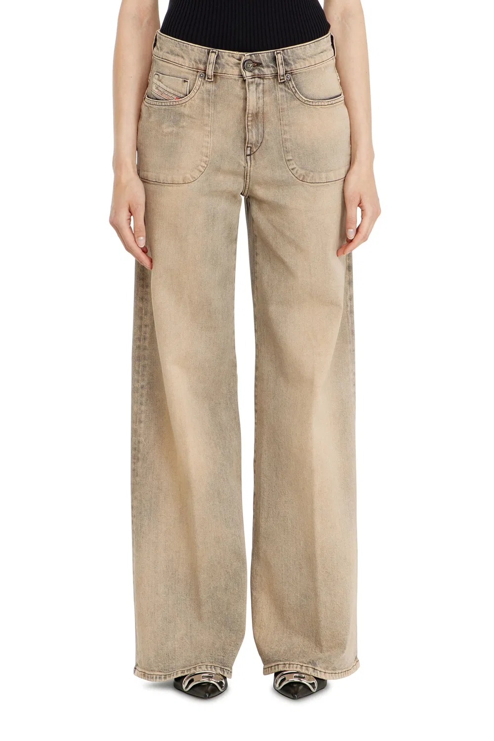 Женские джинсы-клеш с завышенной талией и широкими штанинами Diesel Flare Jeans Regular Waist 1978 D-Akemi, бежевый — фото 2