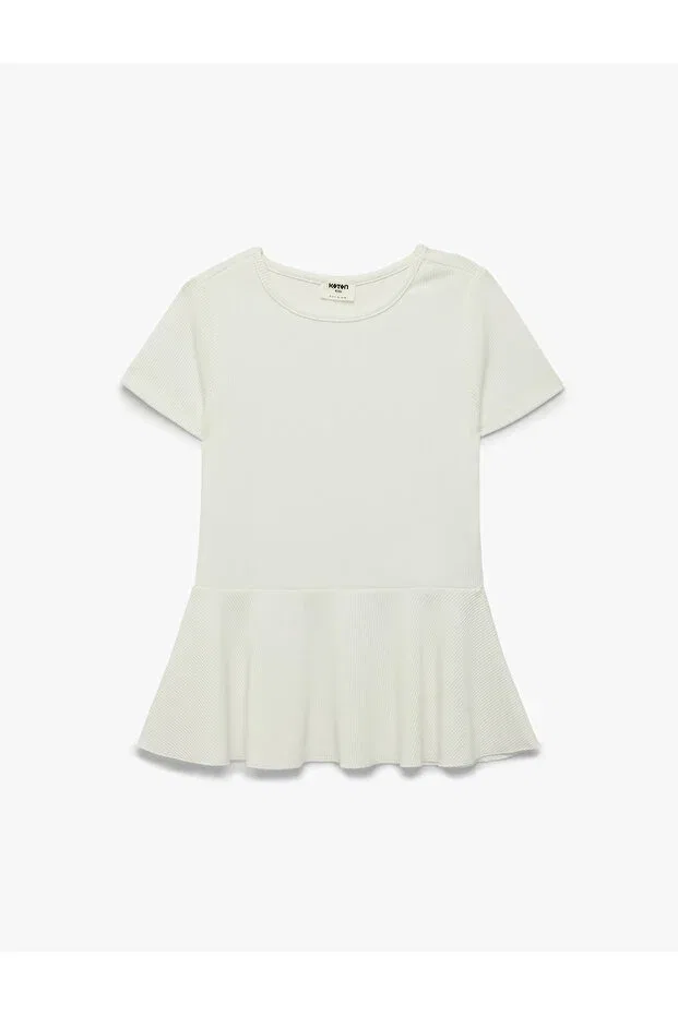 Детская футболка для девочек с пеплумом Bürümcük short sleeve crew neck peplum t-shirt Koton, Ecru — фото 3