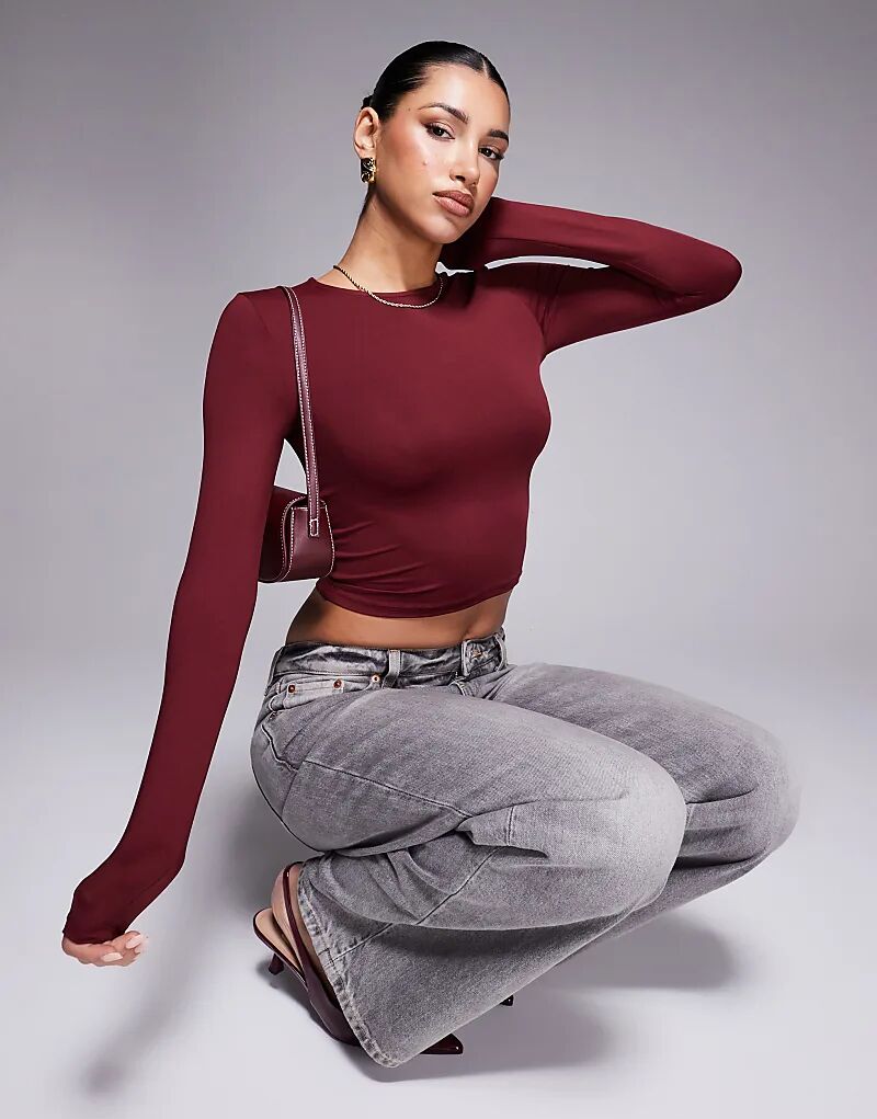 

Облегающий топ с длинными рукавами ASOS DESIGN из полиамида бордового цвета