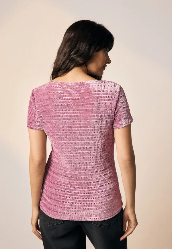 Футболка с принтом Regular Fit Square Neck Shirred, Next, Pink, розовый — фото 3