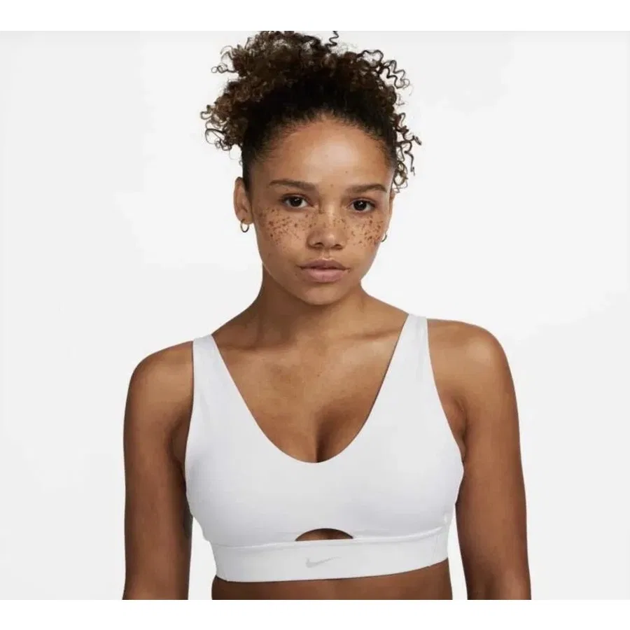 Спортивный бюстгальтер с вырезом и бретельками Nike Dri-FIT Indy Plunge Cutout, Белый