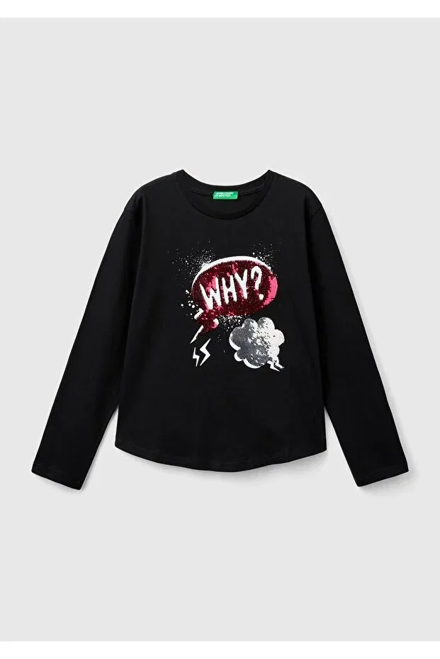 Детские свитшот для девочек с длинным рукавом Benetton, Black
