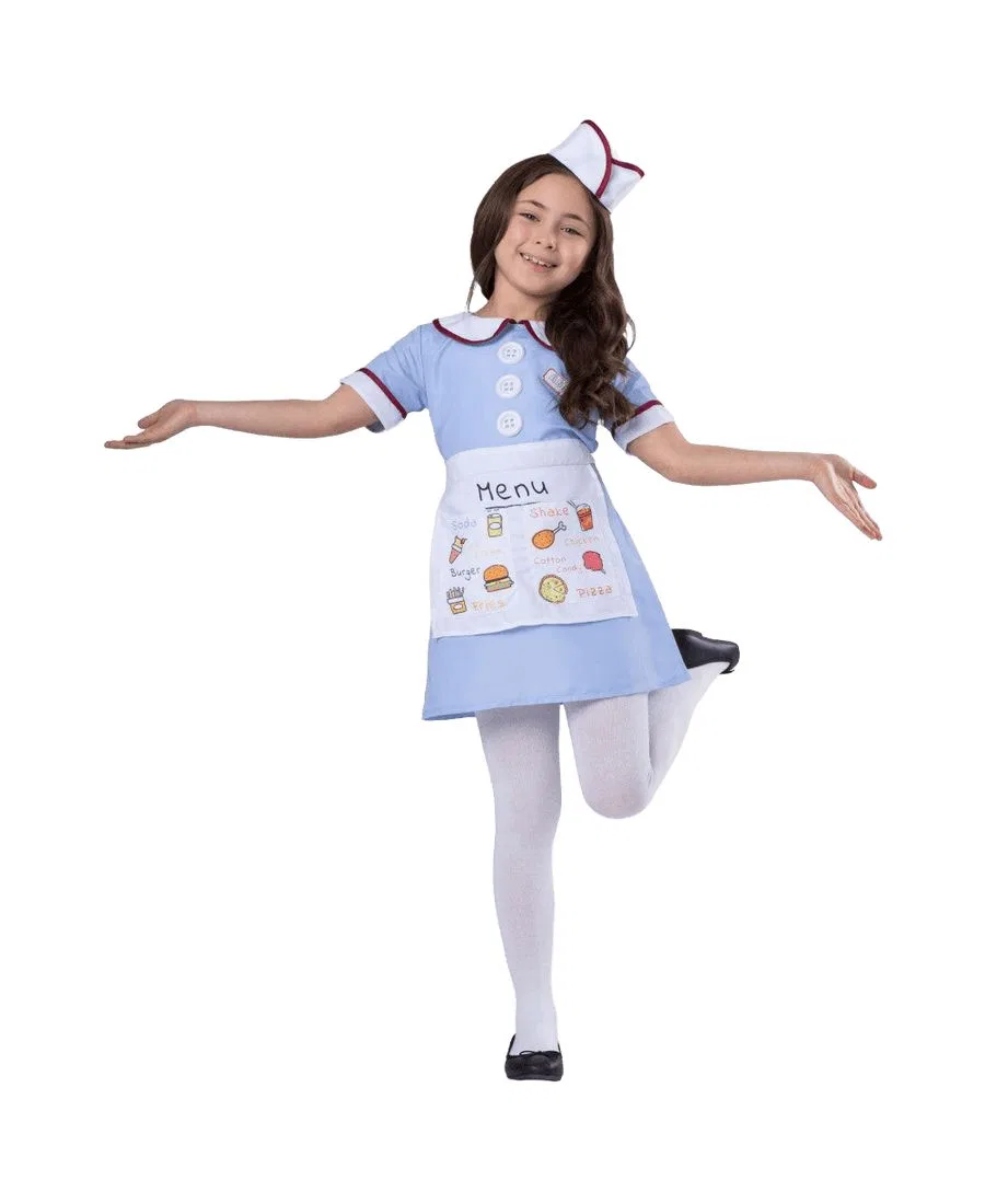 Костюм официантки с фартуком и шляпой, модель Diner Waitress Dress Up America, Blue Combo