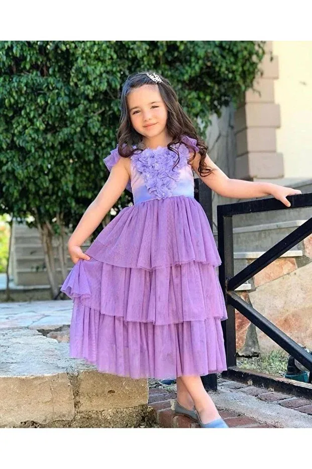 Детское платье из фатина с цветочным принтом Nisaykids, Purple