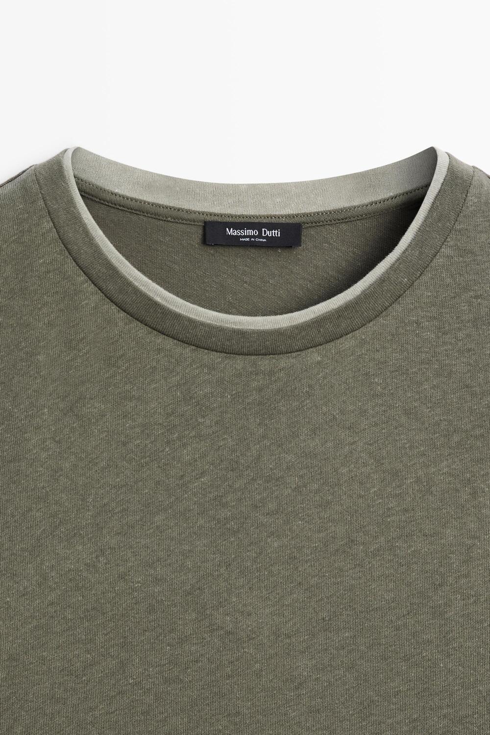 Футболка Massimo Dutti Linen And Cotton Double-collar, хаки — фото 4