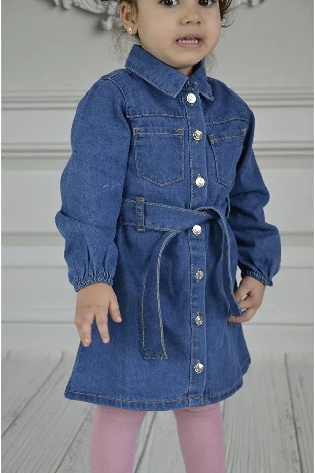 Детское платье из денима с длинным рукавом Put-On-Out Ede Tekstil, Blue — фото 2