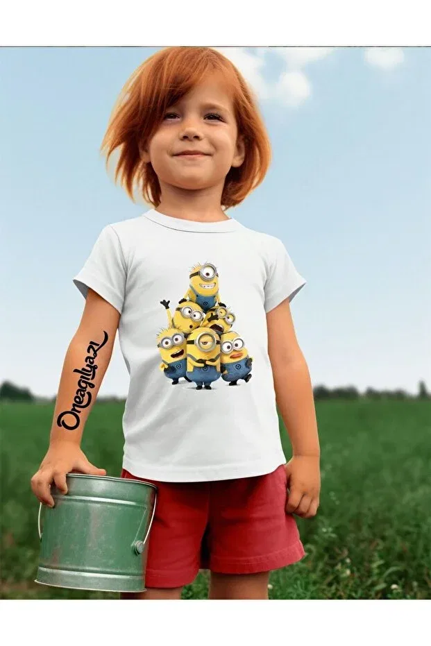 Детская футболка для девочек с принтом Minions Oversize Oneagılyazı, White
