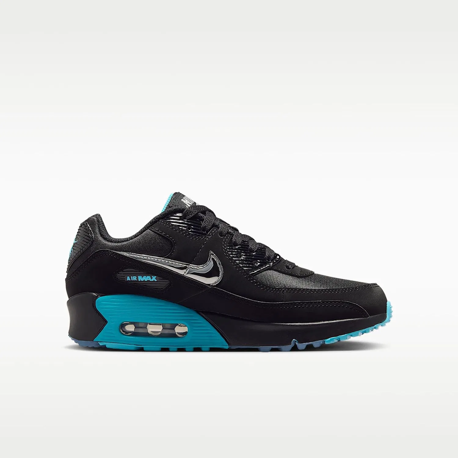 Детские кроссовки для мальчиков с принтом Nike Air Max 90 SE Junior Shoes Nike, Black/Gamma Blue/Ice/Chrome — фото 3