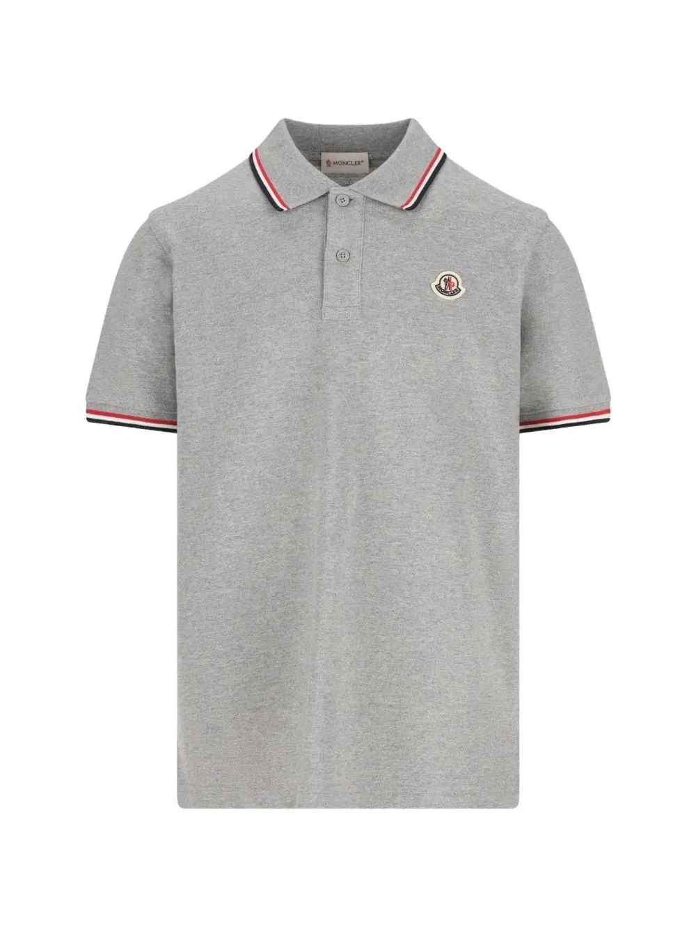Поло с нашивкой-логотипом и полосатой отделкой Moncler Enfant, серый