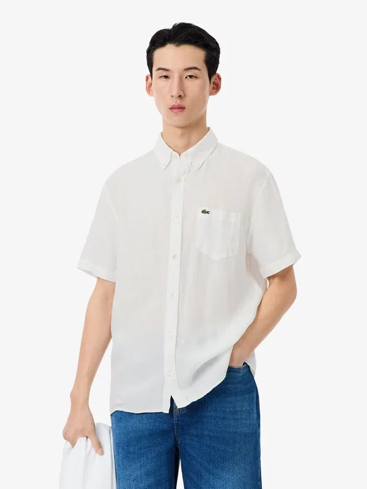 Рубашка с коротким рукавом льняная LACOSTE, White