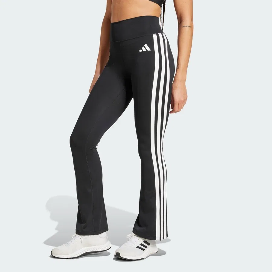 Леггинсы спортивные с расклешенным низом Optime Essentials 3-Stripes Flared adidas, Черно-белый