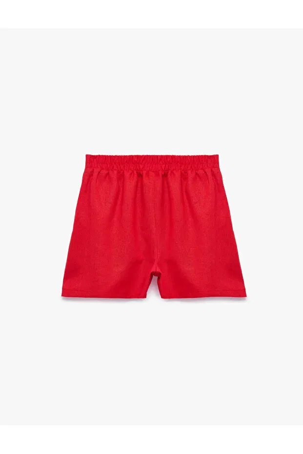 Детские шорты для девочек льняные Elastic high waist pleated linen shorts Koton, Red — фото 4