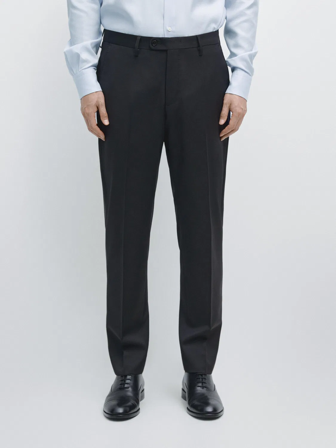 Холодные шерстяные костюмные брюки Massimo Dutti, темно-синий — фото 3