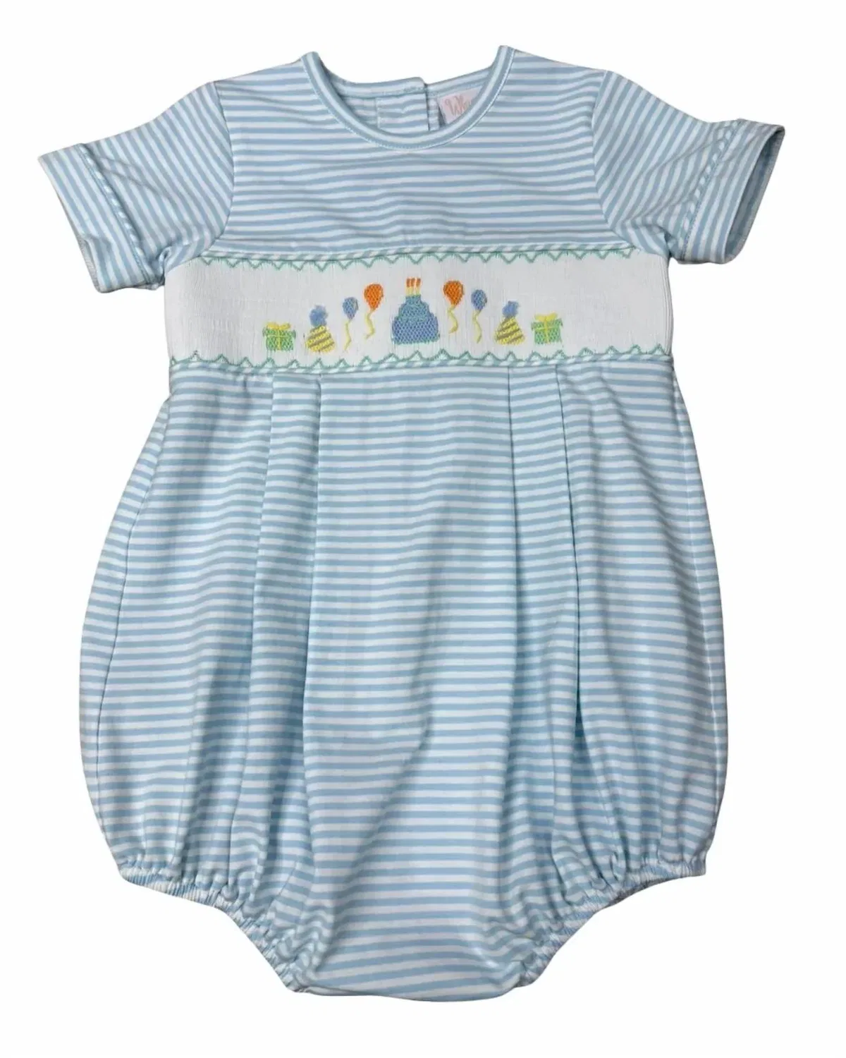 Детский боди-комбинезон с ручной вышивкой на день рождения Birthday Bash Smocked Bubble Whimsy Bay Kids, Blue Stripe