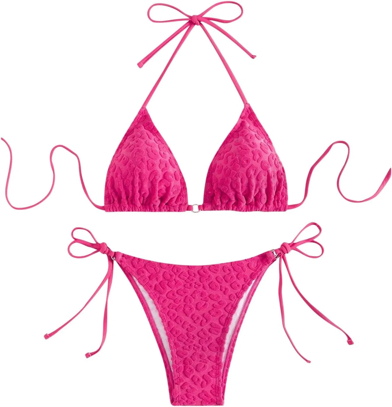 Женский бикини-сет треугольный с завязками, Hot Pink — фото 3
