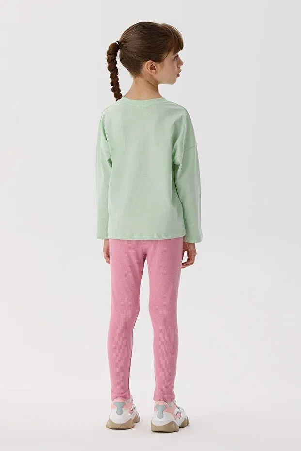Детская футболка для девочек с длинным рукавом Tyess Basic, Green — фото 4