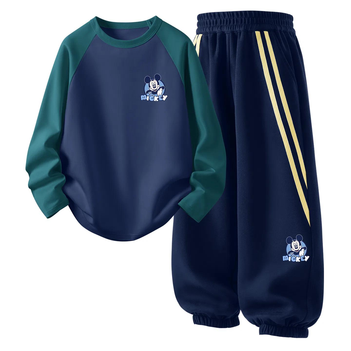 Детский спортивный комплект с круглым вырезом, тонкий, стрейч, дышащий, Disney, Dark Green Blue+Di Break Wall K_Right Side Bottom Navy
