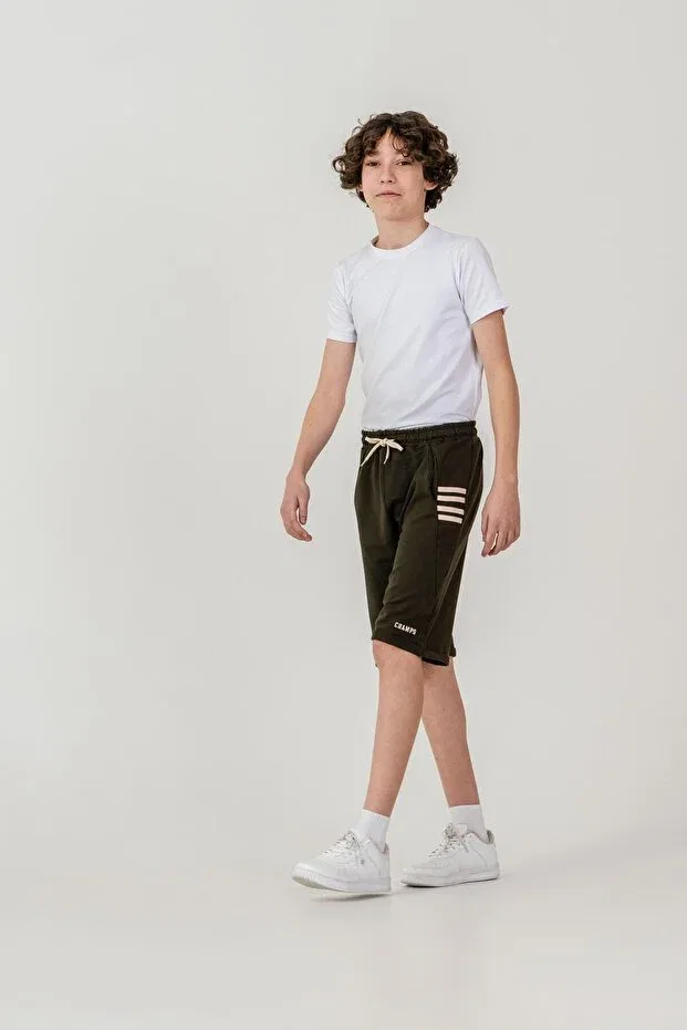 Детские шорты для мальчиков с принтом Champs printed sides 4-stripe Mışıl Kids, Khaki — фото 3