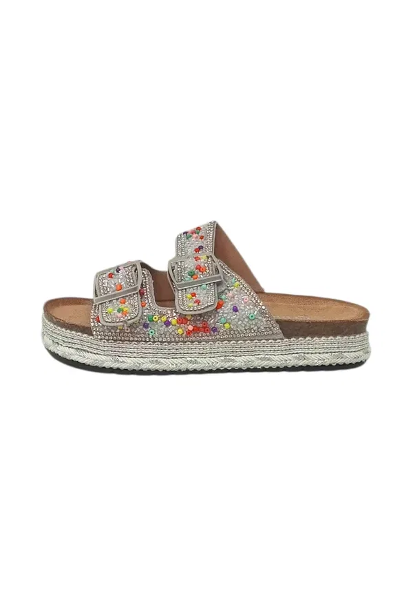 Сандалии с пряжкой и стразами Sandali ciabatta - mules Melania, light grey, светло-серый