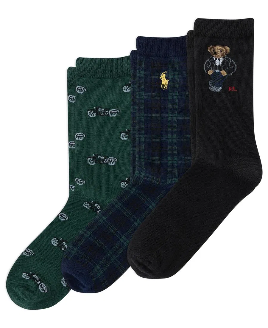 Комплект носков с принтом Tuxedo Biker Polo Bear, 3 пары Polo Ralph Lauren, Black