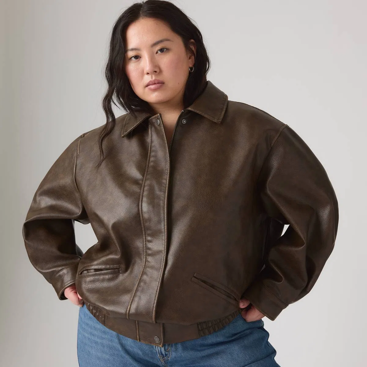 Бомбер свободного кроя из искусственной кожи (большие размеры) Levi's, Brown - Brown