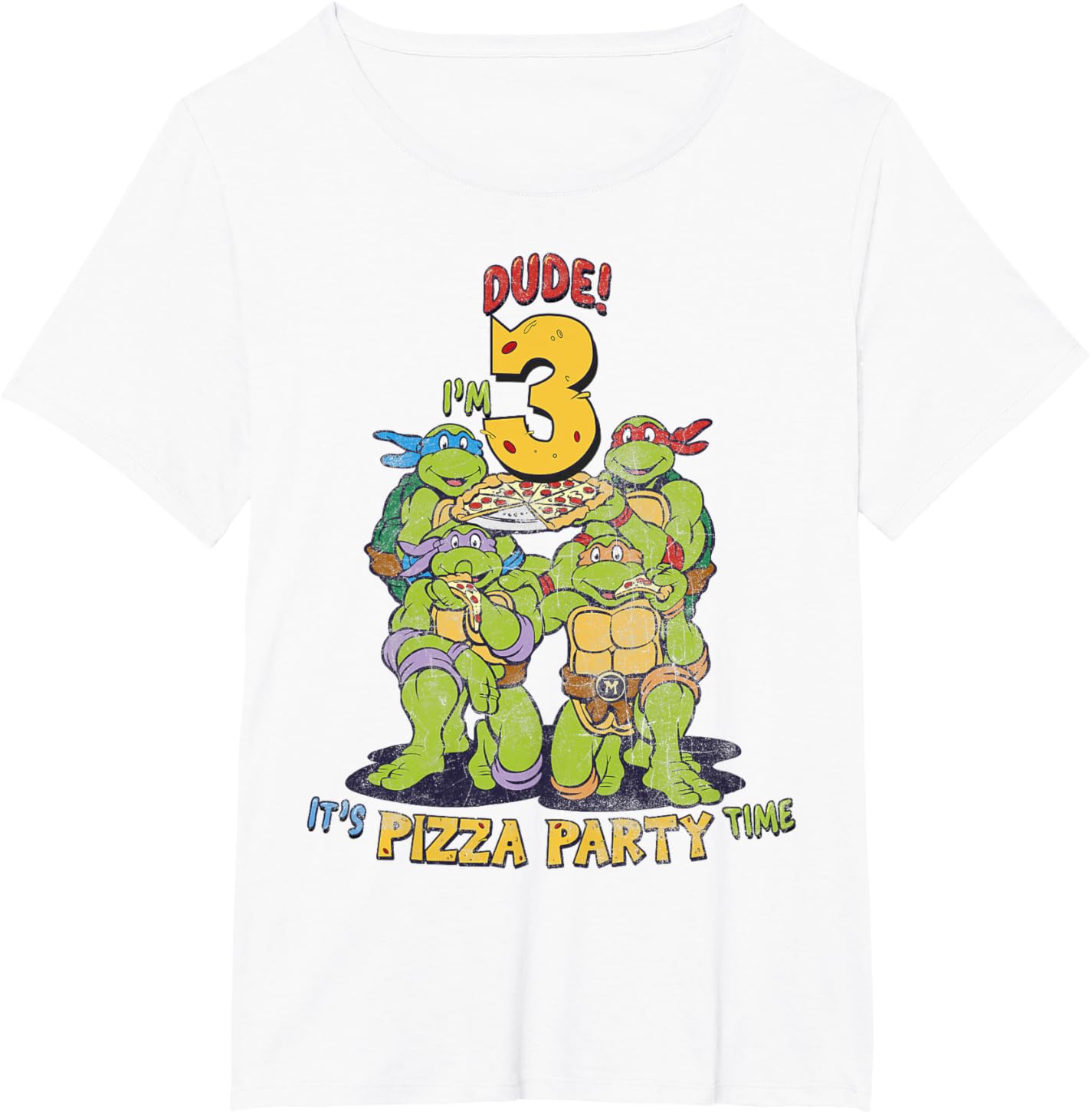 

Женская футболка Teenage Mutant Ninja Turtles I'm 3 Dude Pizza Birthday Party, Plus Size, белый