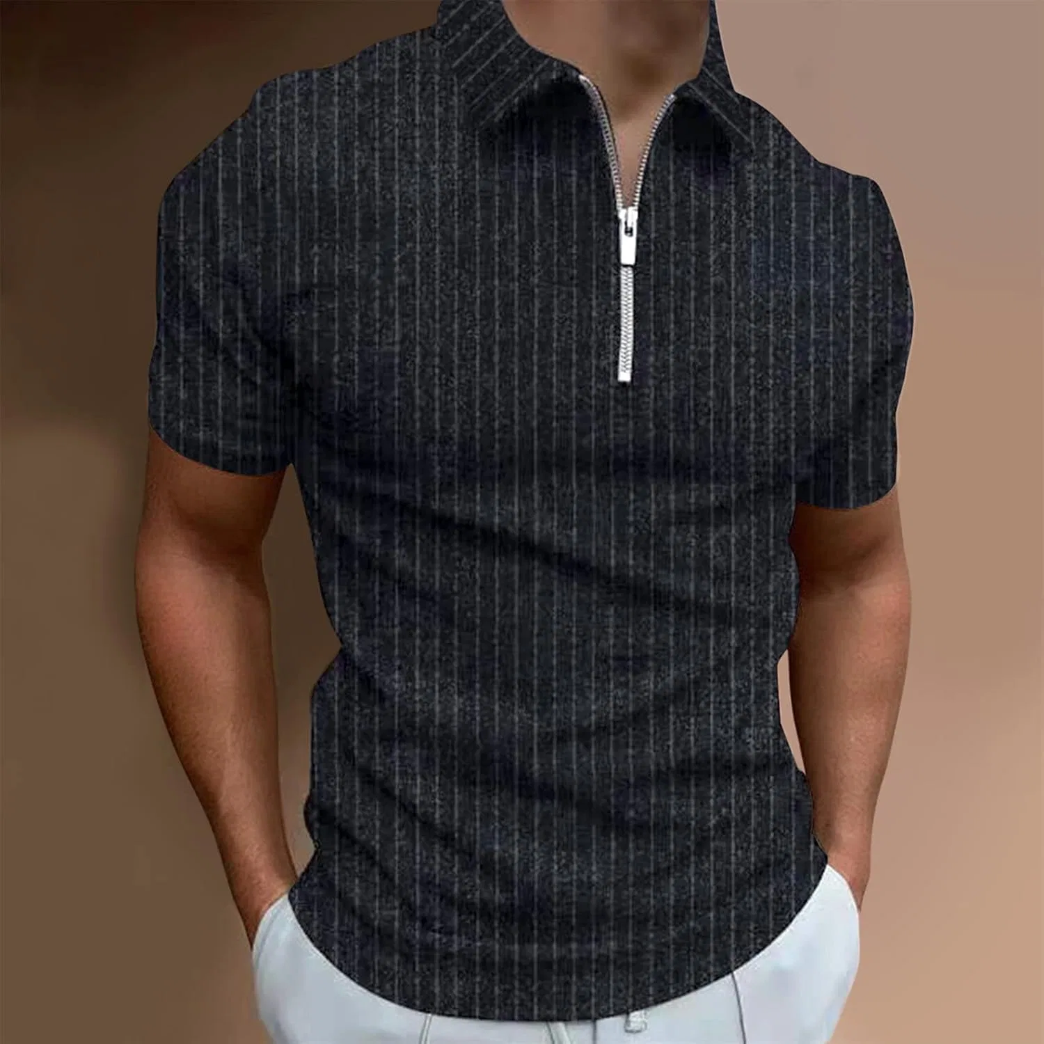 Мужская хенли футболка с воротником-стойкой Slim Fit, Black — фото 2