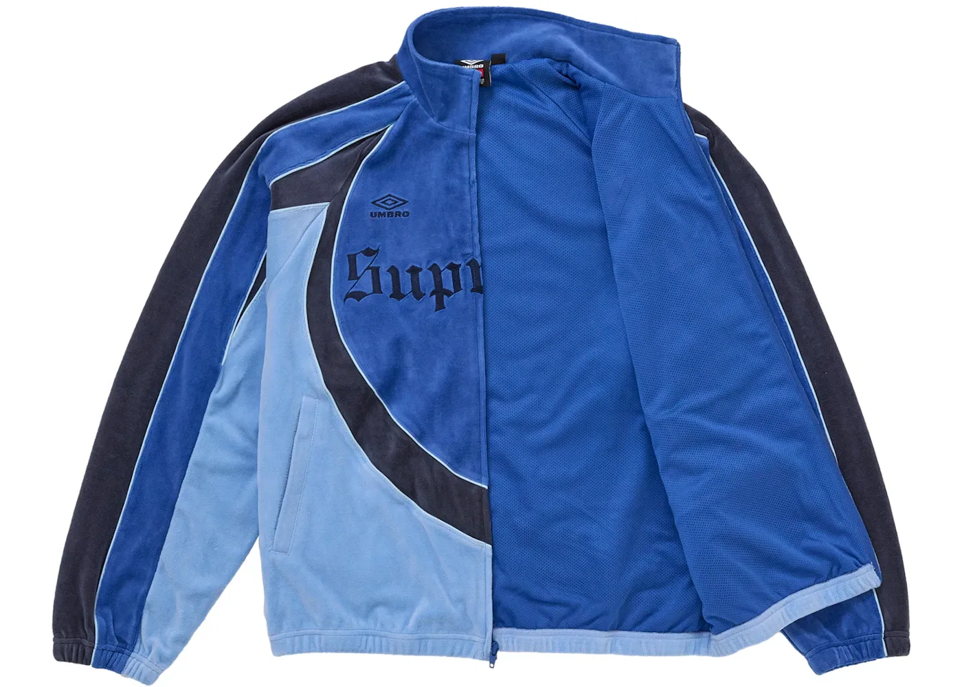 Мужская куртка на молнии из велюра Supreme Umbro Velour Track Jacket, синий — фото 2