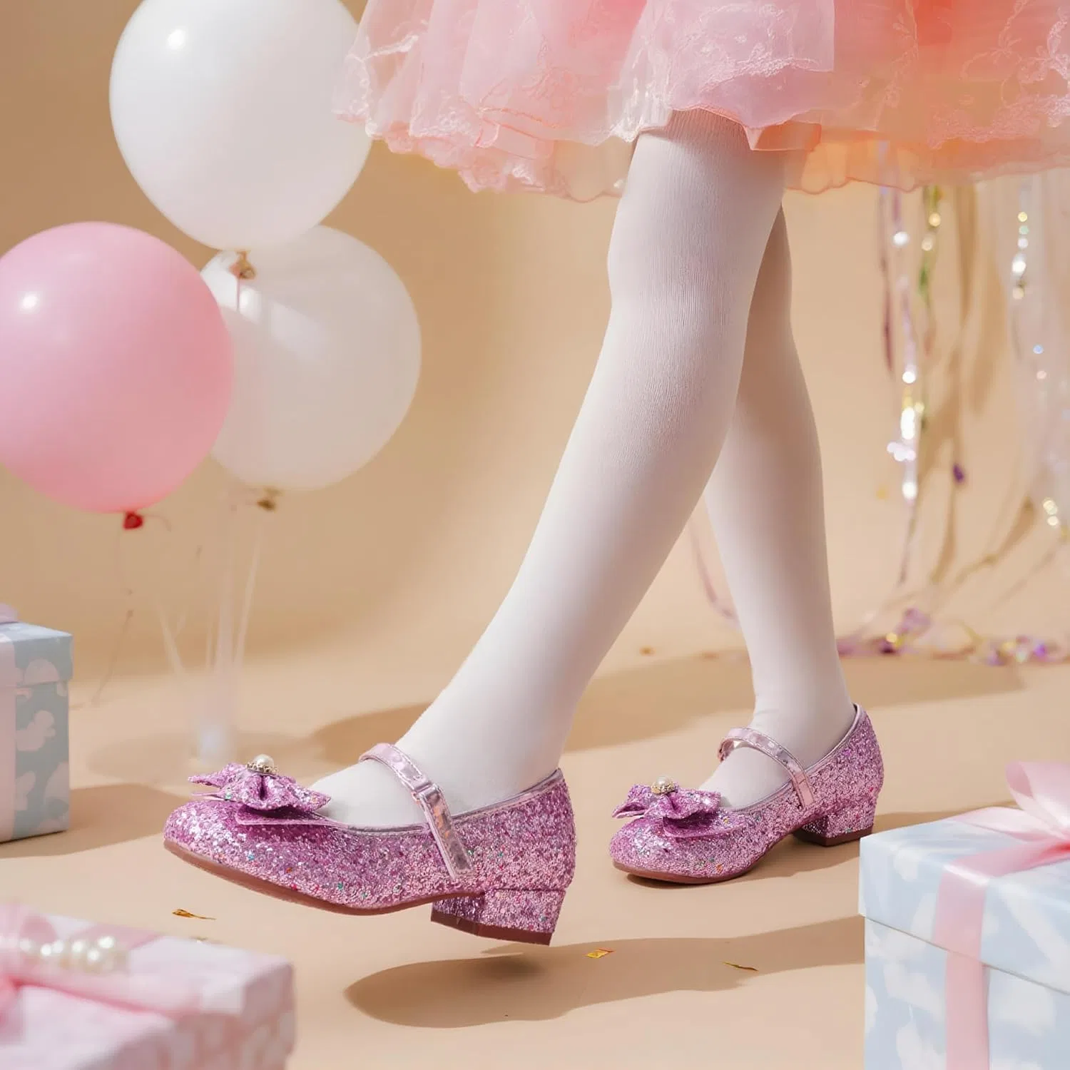 Детские туфли для девочек с блестками Mary Jane Heels DREAM PAIRS, Pink — фото 2