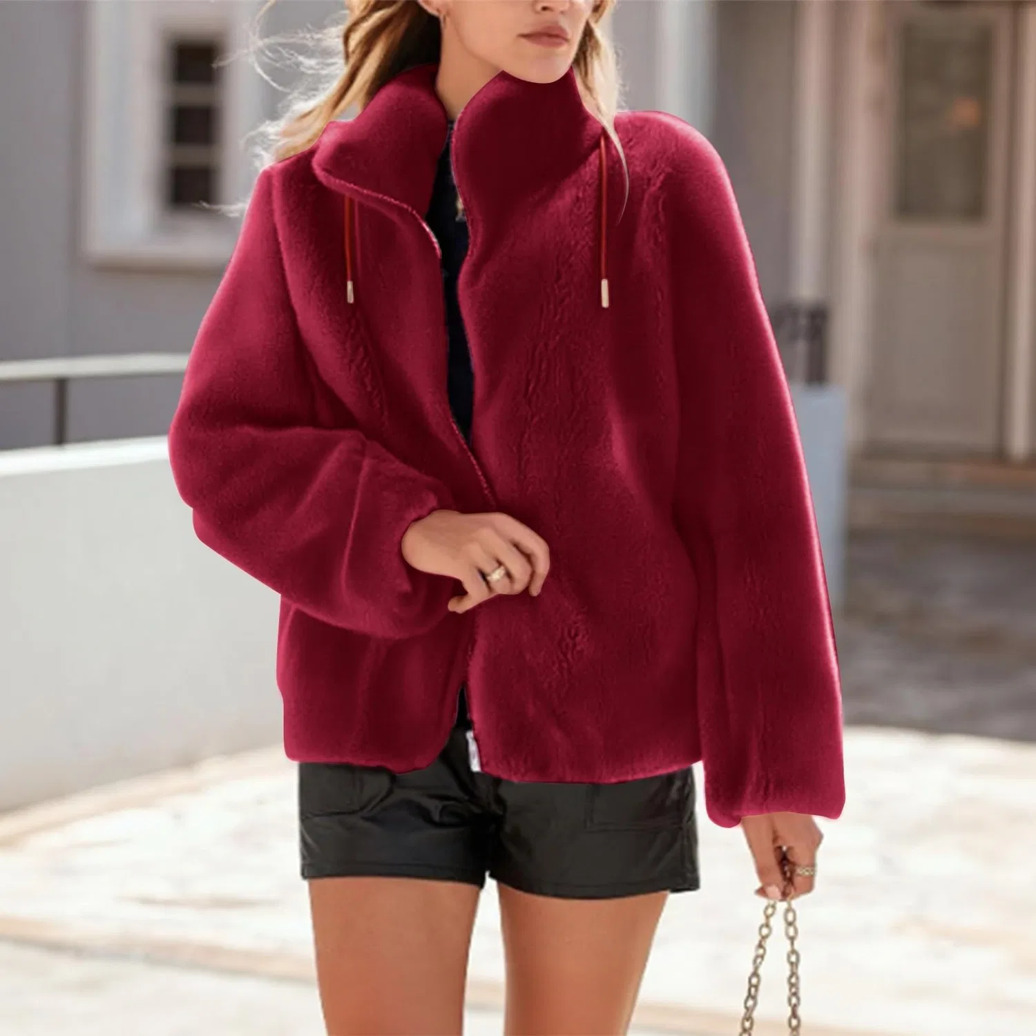 Женское утепленное пальто с флисом, с принтом, Winter Fleece Jacket, Wine — фото 3