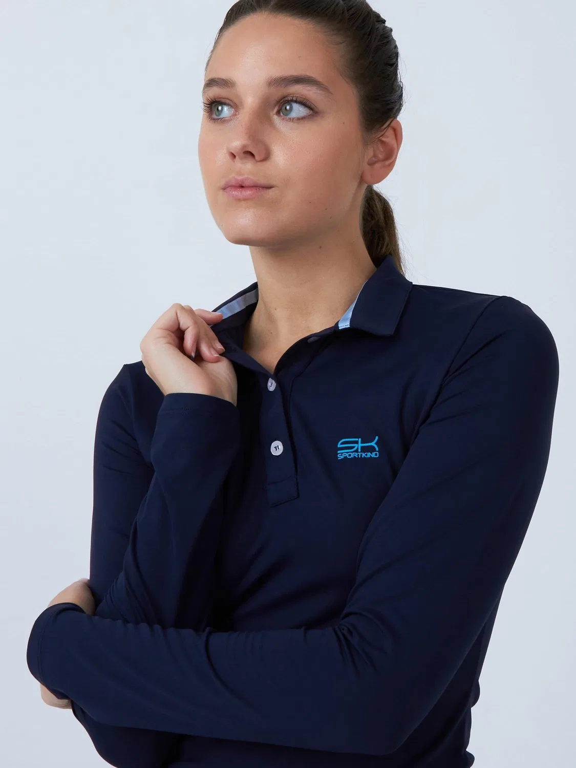 Спортивная рубашка-поло с длинным рукавом Sportkind Performance Shirt, темно-синяя — фото 4