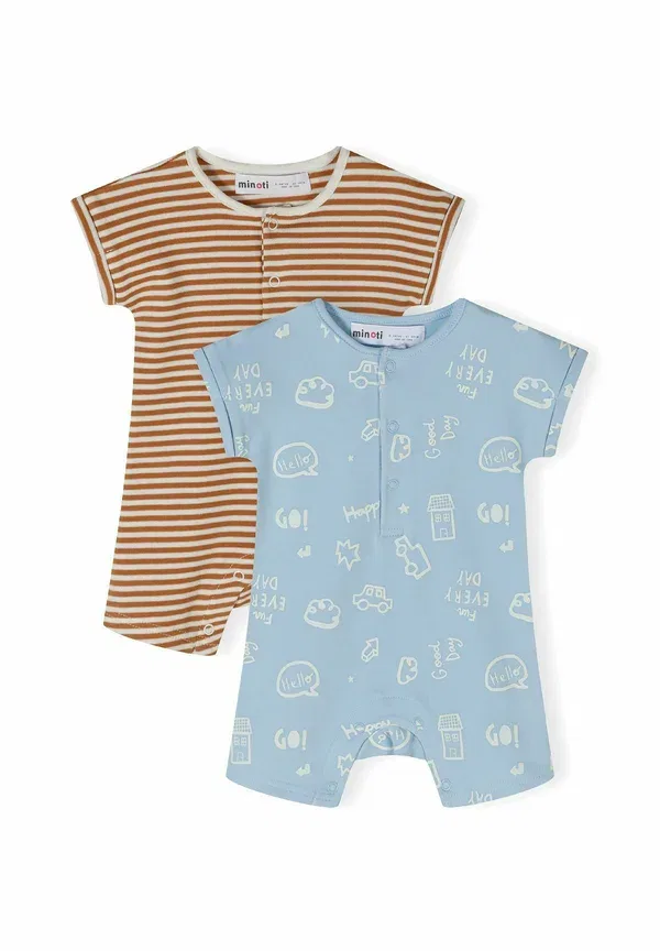 Комплект из 2 боди короткий рукав, хлопок, Minoti, Beige Light Blue, светло-голубой/бежевый