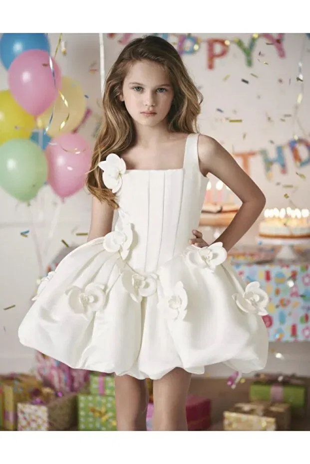 Детское платье для девочек с квадратным вырезом Balloon Dress Tuana, White