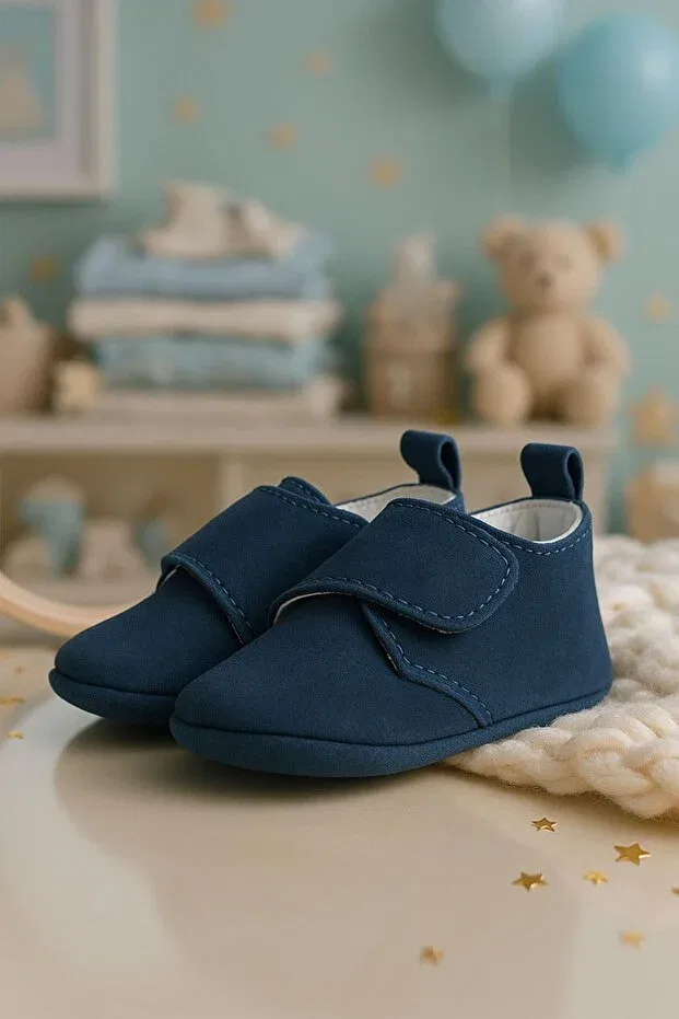 Детские пинетки из натуральной кожи с липучкой Booba Hapshoe, Navy Blue