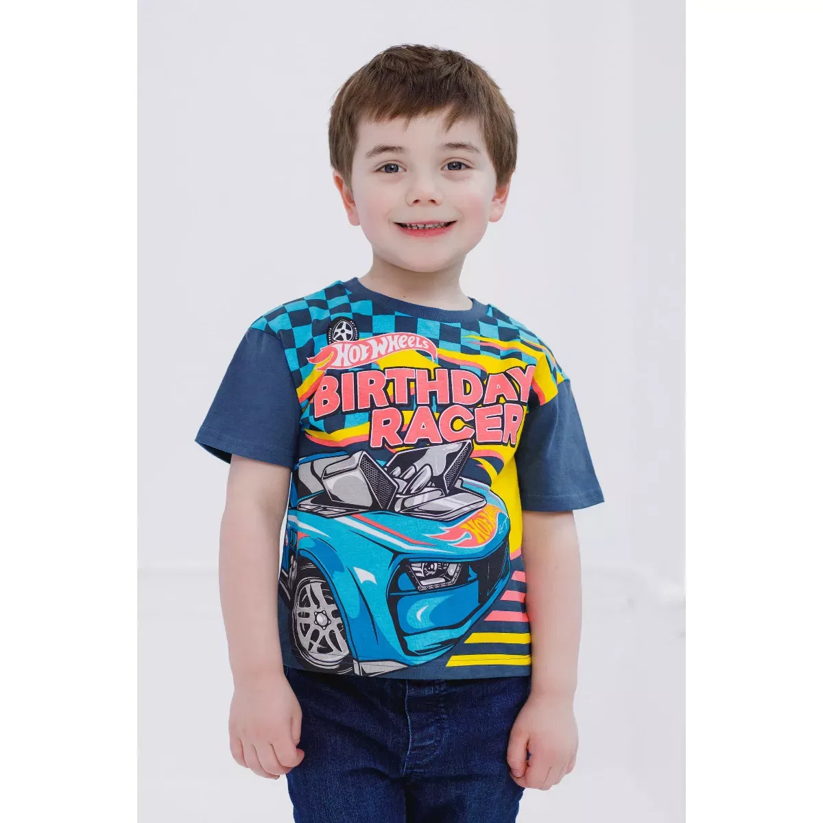 Детское футболка с принтом Birthday Drop Shoulder T-Shirt Hot Wheels, Navy — фото 2