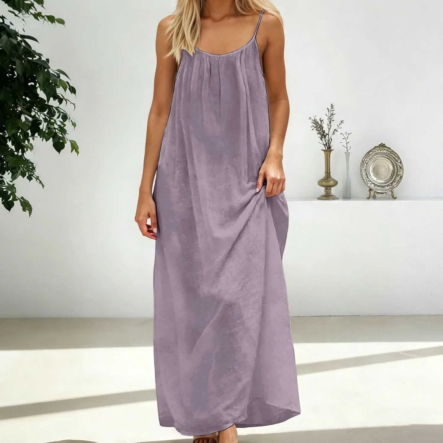 Женское пляжное платье на тонких бретелях с открытой спиной, Light Purple — фото 2