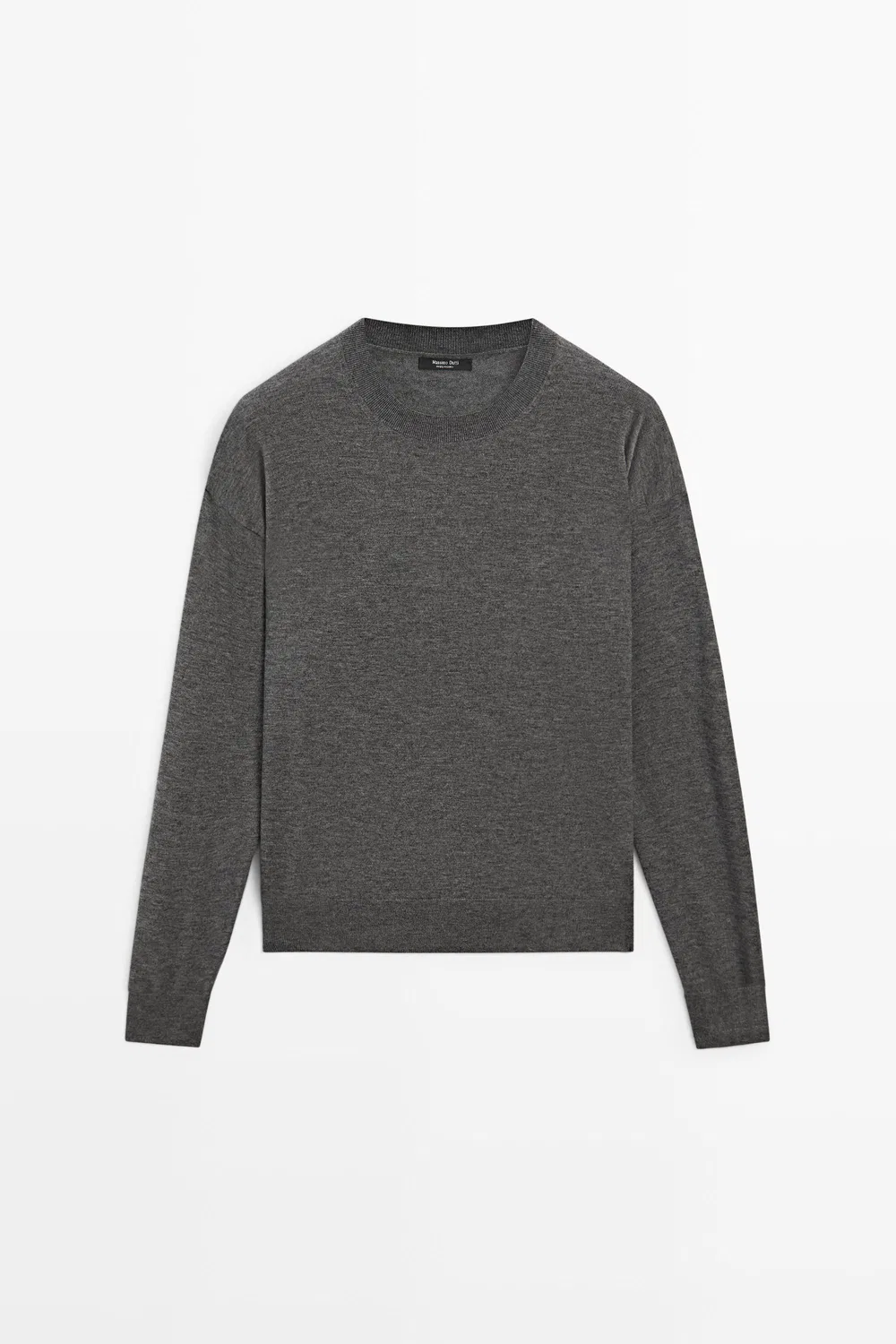 Свитер Massimo Dutti, вязаный, круглый вырез, темно-серый — фото 2