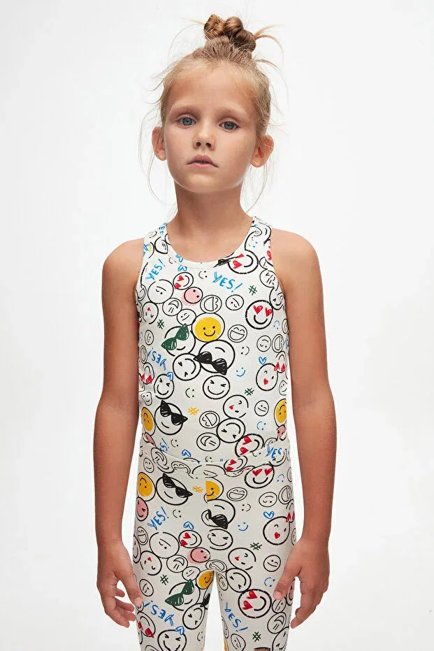 Детские леггинсы для девочек с принтом Cute faces Lovetti, Patterned — фото 2