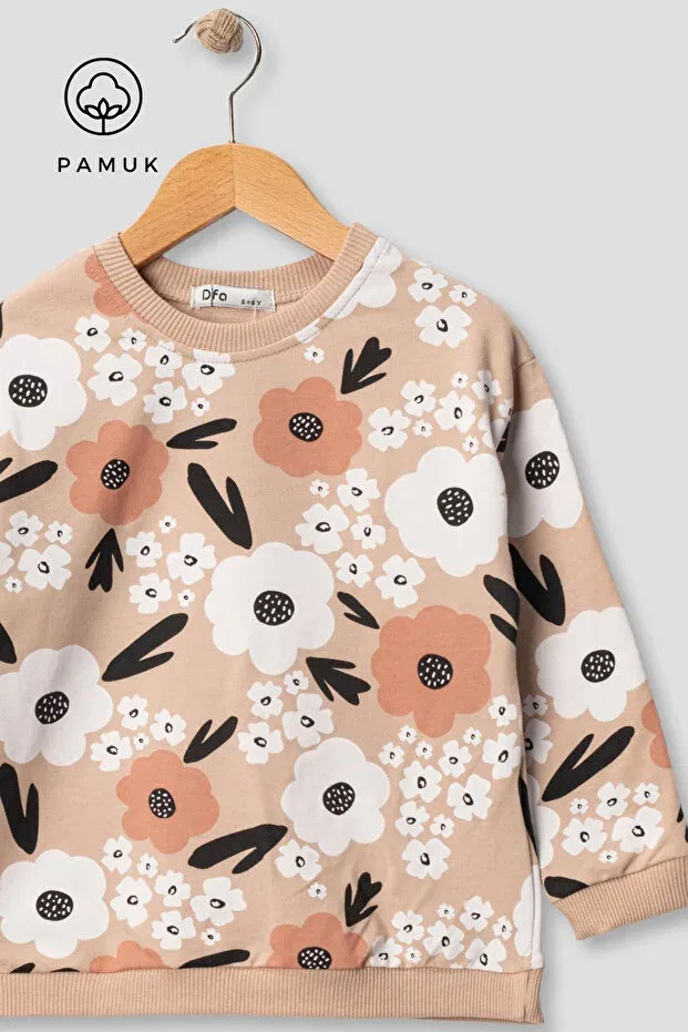Детские свитшот для девочек с принтом oversize Difa Kids, Beige — фото 4
