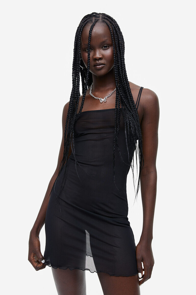

Сетчатое платье с открытой спиной H&M, черный