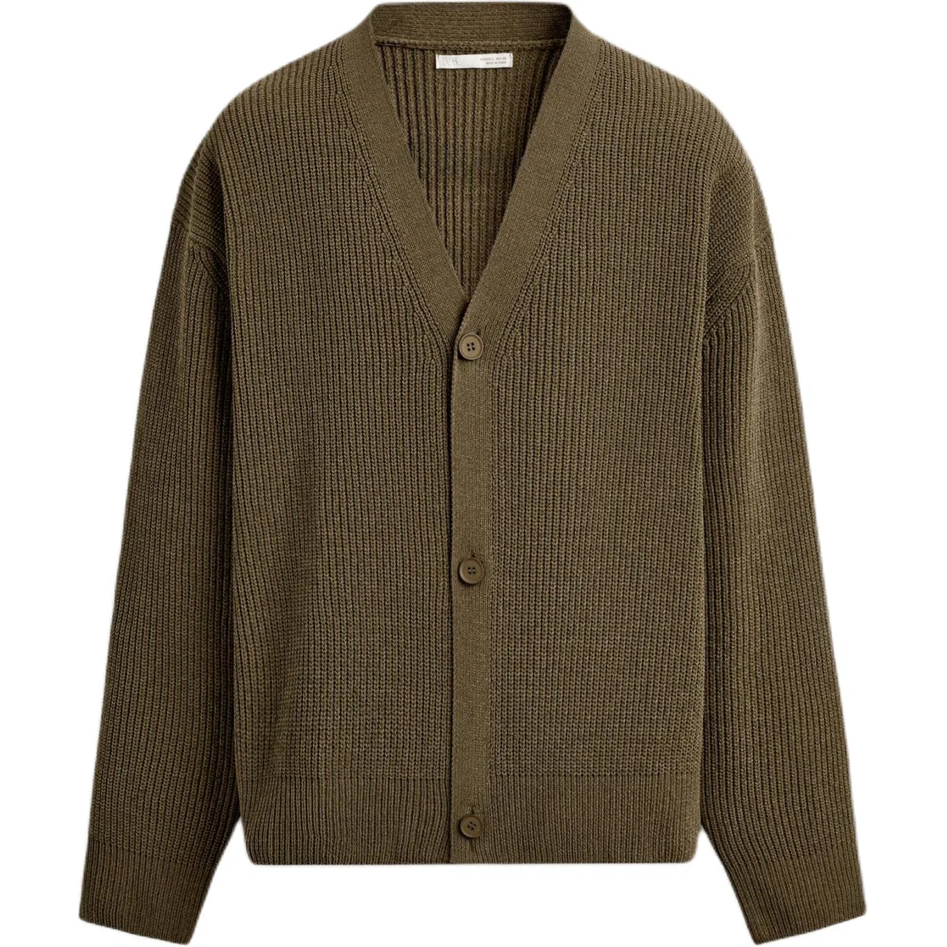 Мужской джемпер с V-образным вырезом прямого кроя Khaki ZARA, Хаки