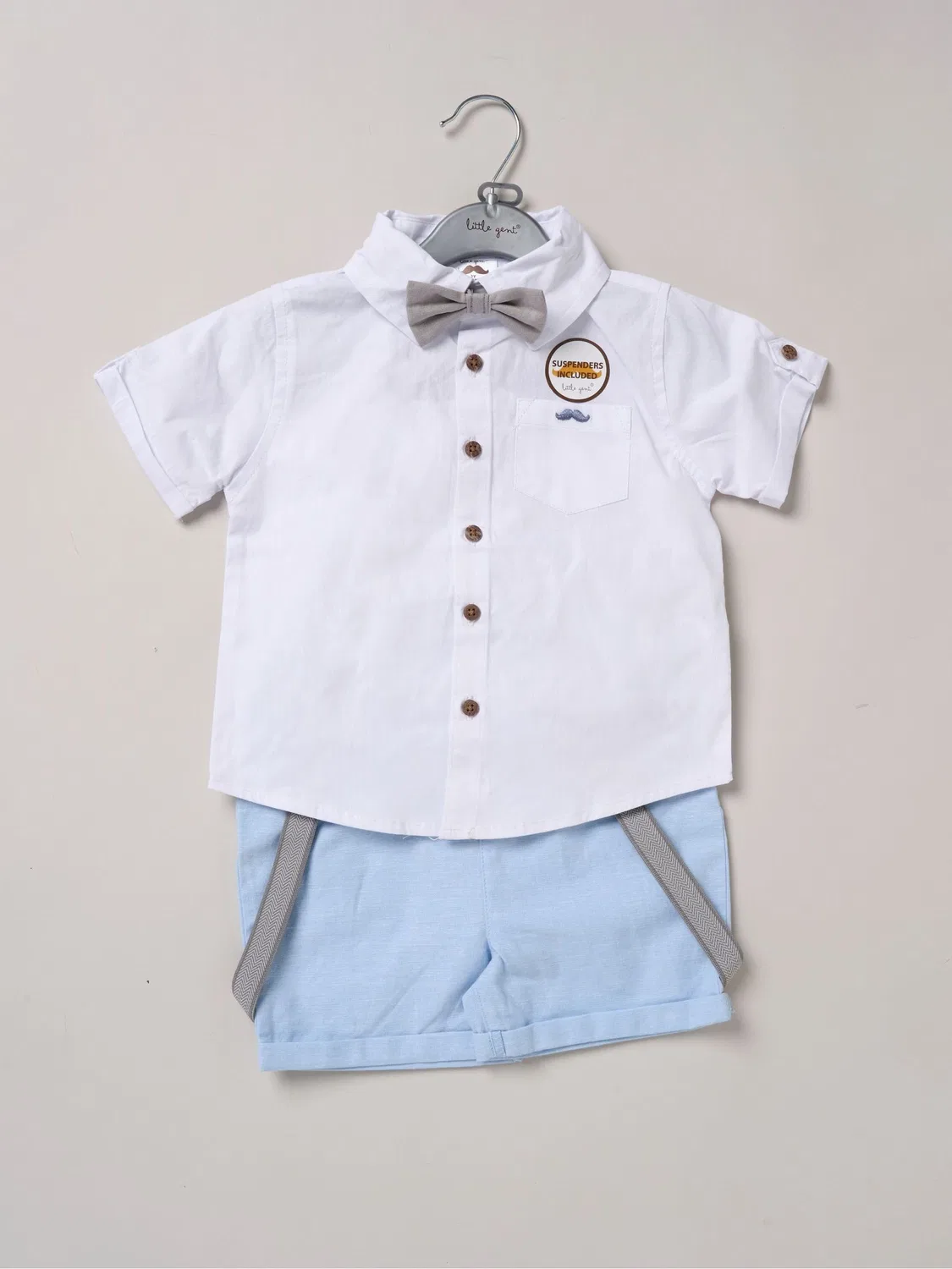 Комплект одежды, рубашка с шортами на подтяжках Little Gent, синий — фото 2